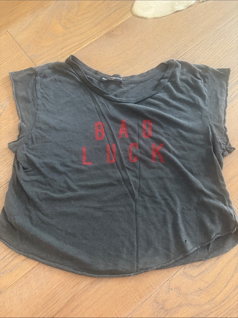 Brandy Melville BAD LUCK Graphic Crop Tee - Black with Red Print